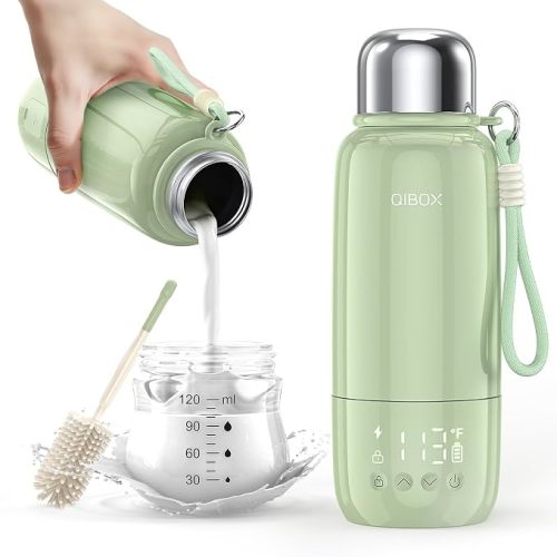 QIBOX Portable Bottle Warmer for Travel - 3Min Fast Heating of Breast Milk and Formula, 36W Fast Charge, 17 Ounces Large Capacity, Baby Bottle Warmer On The Go for Outdoor Airplane and Car, Green