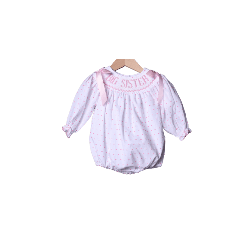 Smocked PINK Swiss Dot Big Sister Long Sleeve Bubble
