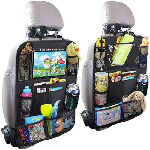 ZIMISI Car Backseat Organizer, Oxford Cloth Kick Mats Back Seat Protector with 9 Pockets & Clear Tablet Holder, Universal Waterproof Car Road Trip Essentials Storage Accessory (2PCS)