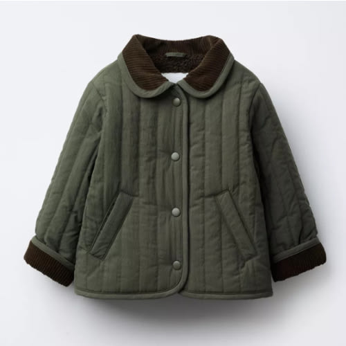 CORDUROY COLLAR PUFFER JACKET - Khaki