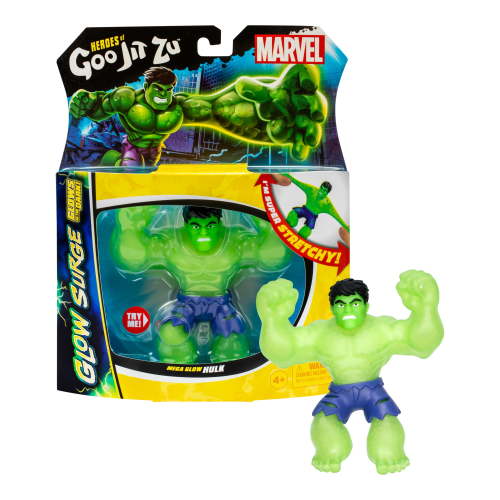 Heroes of Goo Jit Zu GLOW SURGE Mega Hulk Action Figure Super Stretchy Goo Filled Superhero, Ages 4+