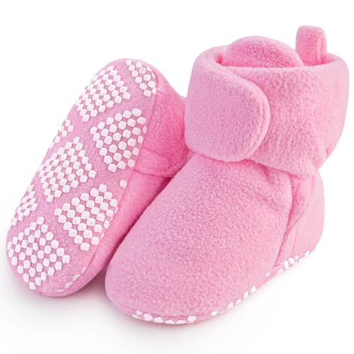 Pro Goleem Fleece Baby Booties, Warm Cozy Baby Slippers, Stay On Sock Shoes, Easy to Put on, Unisex Baby Gifts, Soft Non-Slip Adjustable Newborn Boots for Boys and Girls