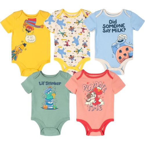 Sesame Street Baby 5 Pack Short Sleeve Bodysuits Newborn to Infant Sizes (Newborn - 24 Months)
