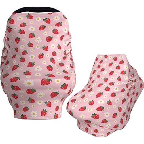 Strawberry Flowers Baby Car Seat Covers Carseat Canopy Soft Infant Stroller Cover Nursing Breastfeeding Covers for Girls Boys Newborn