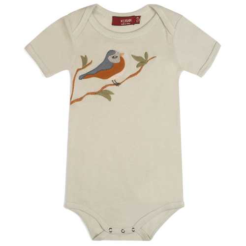 Blue Bird Appliqué Organic Cotton Short Sleeve One Piece