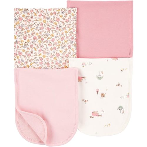 Carter's Baby Girls 4 Pack Cotton Burp Cloths (Pink/Heather)