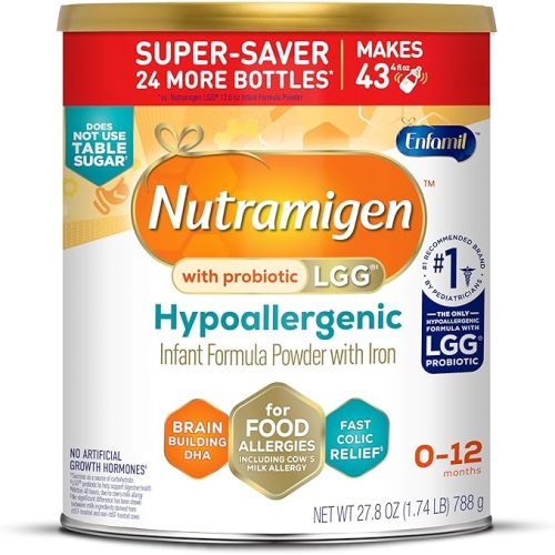 Enfamil Nutramigen Hypoallergenic Baby Formula with Iron, Lactose Free, Colic Relief from Cow's Milk Allergy Starts in 24 Hours, Brain Building DHA, Probiotic LGG for Immune Support, 27.8 Oz Can