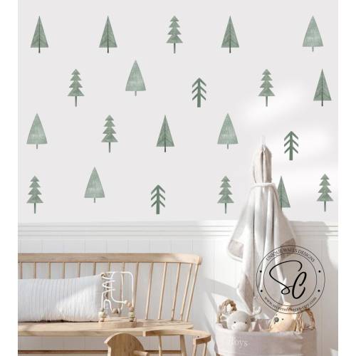 Pine Tree Wall Decals,Forest Nursery, Nursery decals, kids room decals,Mini Pine Tree Wall Stickers, pine trees Set, Woodland Wall Stickers