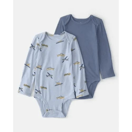 Baby Boy 2-Pack Plane PurelySoft Bodysuits - Blue | Carter's