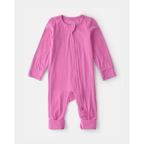 Baby Girl PurelySoft 2-Way Zip Snug Fit Sleep & Play Pajamas - Pink | Carter's
