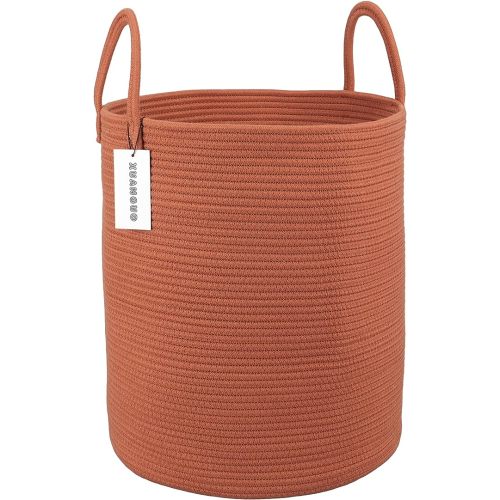 Cotton Rope Laundry Basket Hamper for Clothes Woven Storage Basket for Living Room Bedroom Boho Tall Rope Baskets for Blanket Toys Pillow Towels Baby Nursery Hamper Bin Large rust red