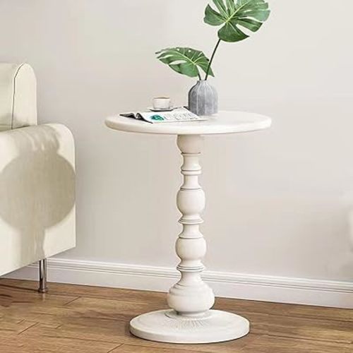 Pedestal White Metal Side Table, Sofa Coffee Table, Small TV Tray Table for The Sofa In the Living Room and Bedroom, Mini Coffee Table is Lightweight and Convenient to Move, 20.47 (H) *13.77 (W)