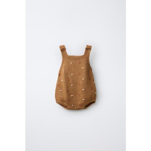 EMBROIDERED DOT KNIT ROMPER - Toffee | ZARA United States