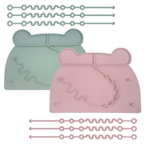 Bohorizon Baby Silicone Mat - Table Placemats with Suction Plates for Toddlers 2 Pack (Green+Pink)