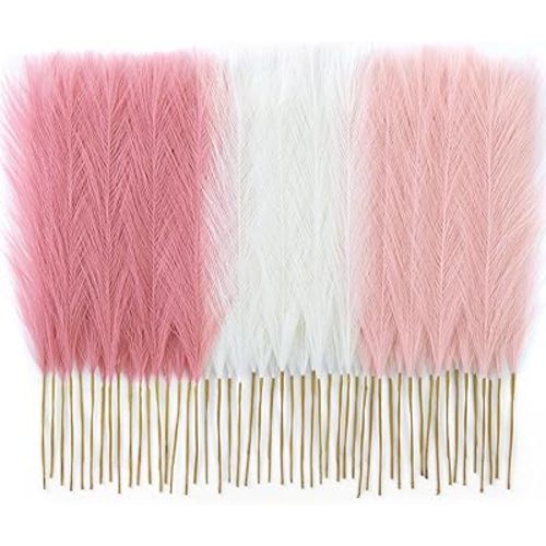50pcs Pampas Grass 17in, Blush Pink Pampas Grass Decor, Artificial Fluffy Pink Decor Flowers for Home Room Birthday Bathroom Party Wall (Blush & Cream & Pink)