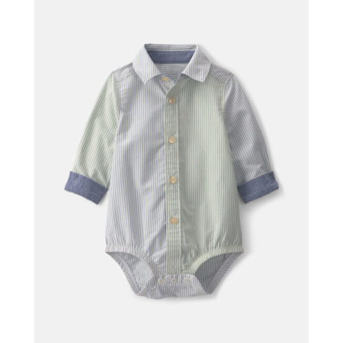 Baby Boy Poplin Long-Sleeve Button-Down Bodysuit - Blue/Green - OshKosh B'gosh | Carter's