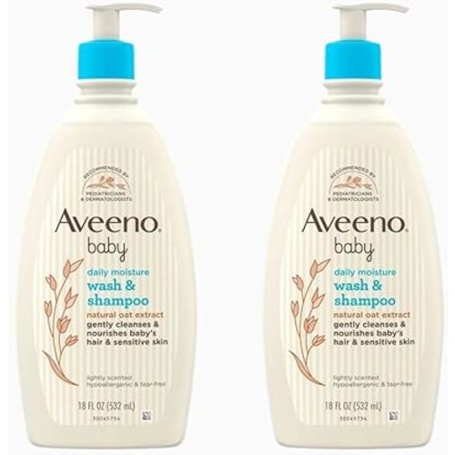 Aveeno Baby Wash and Shampoo, Lightly Scented, 18 Fluid Ounce, (Pack of 2)