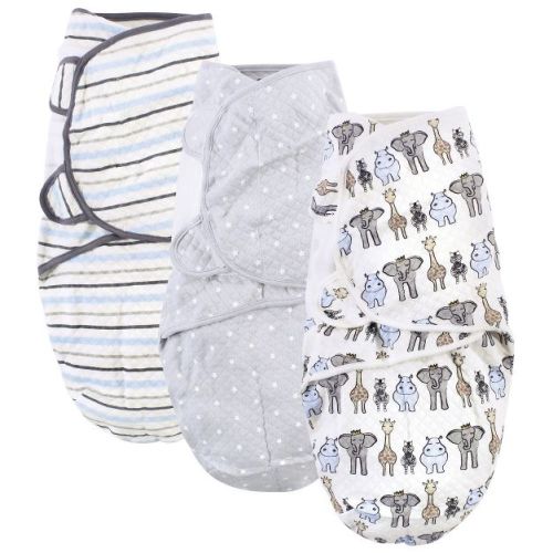 Hudson Baby Infant Boys Quilted Cotton Swaddle Wrap 3pk, Royal Safari, 0-3 Months