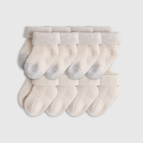 Organic Cotton Fold Over Socks 8-Pack - Baby in White/Grey