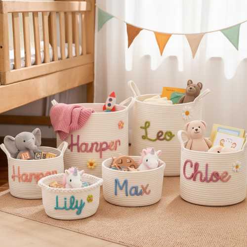 Personalized Handmade Baby Basket,Monogrammed Woven Basket ,Baby Shower Gift Basket, Grand baby Gift, Rope Cotton Gift Basket, Toy Organizer