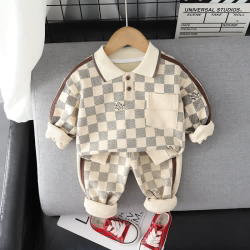 Toddler Boy Plaid Polo Sweatshirt Set