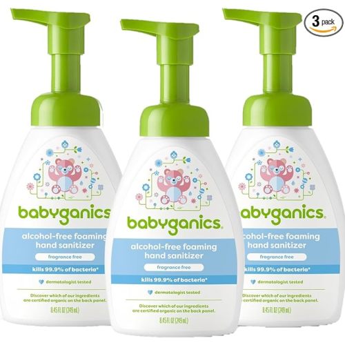 Babyganics Alcohol-Free Foaming Hand Sanitizer, Pump Bottle, Fragrance Free, 8.45 oz, 3 Pack