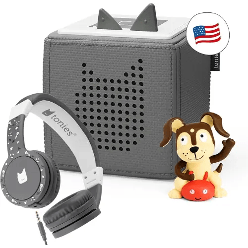 Toniebox Audio Player Headphones Bundle - Listen, Learn, and Play with One Huggable Little Box - Gray