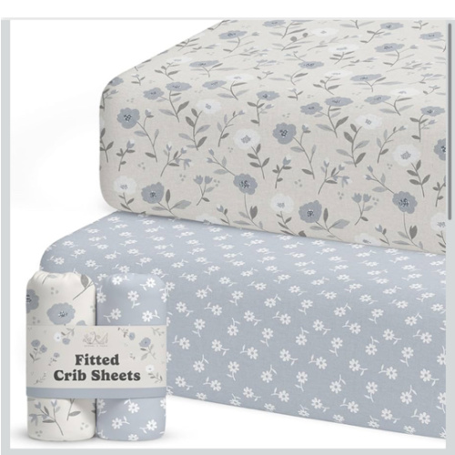 Crib Sheets for Boys & Girls – 2 Pack Fitted Baby Crib Sheets Neutral for Standard & Toddler Bed Mattress – Buttery Soft Organic Cotton Blend (Linnea Blue Floral)