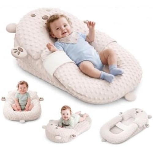 Baby Lounger Pillow, Nursing Pillow & Tummy Time Mat with Washable Cover