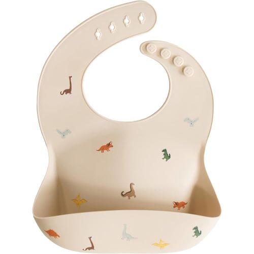 mushie Silicone Baby Bib | Adjustable Fit Waterproof Bibs (Dinosaurs)