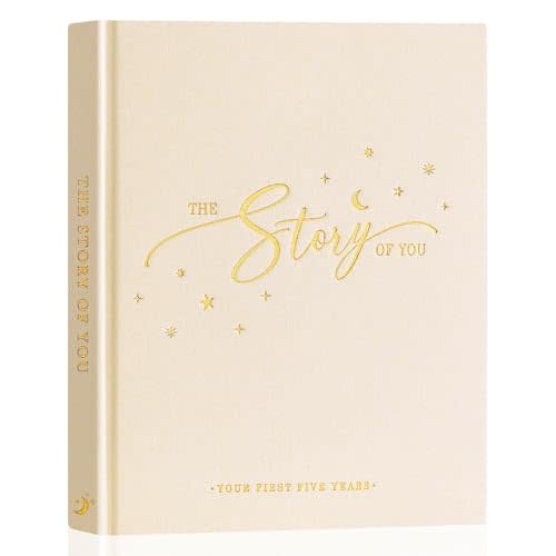 Lanpn Baby Memory Book - Linen Baby Book Memories Keepsake - The Story of You - Newborn Baby First 5 Year Journal Scrapbook Photo Book Milestone Album for Boy Girl New Parents (Beige, 154 Pages)