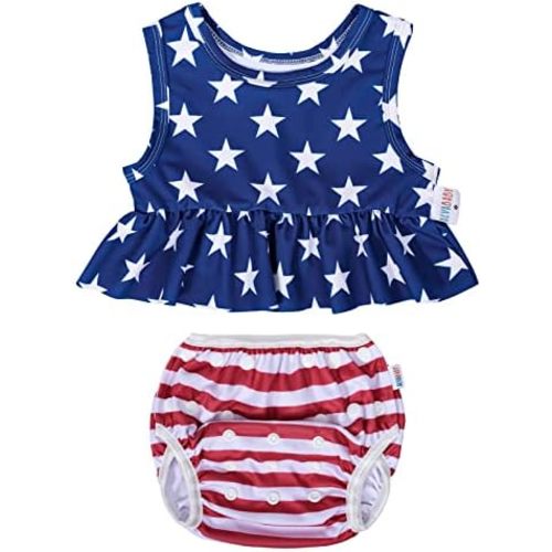 ALVA Toddler Baby Girl Swimsuit,Infant Bathing Sleeveless Bikinis Swimwear,Baby Reusable Swim Diaper with Matching Top
