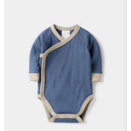 Baby Baby Long Sleeve Bodysuit | Ribbed | Open Front | UNIQLO US-- 67 BLUE