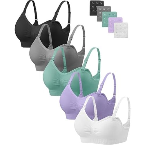 Angelhood Nursing Bra 5 Pack Womens Maternity Breastfeeding Seamless Wireless Sleep Bra with Extenders