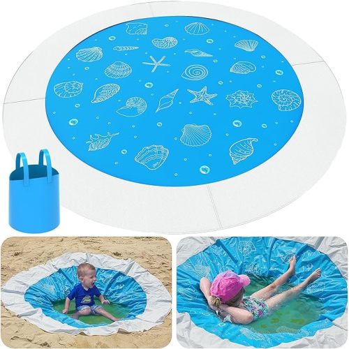 6.5 x 6.5 Feet Baby Beach Pool-Waterproof Kid Pool and Beach Blanket-2 in 1 PVC Toddler Paddling Pool for Infant Kids Boys and Girls