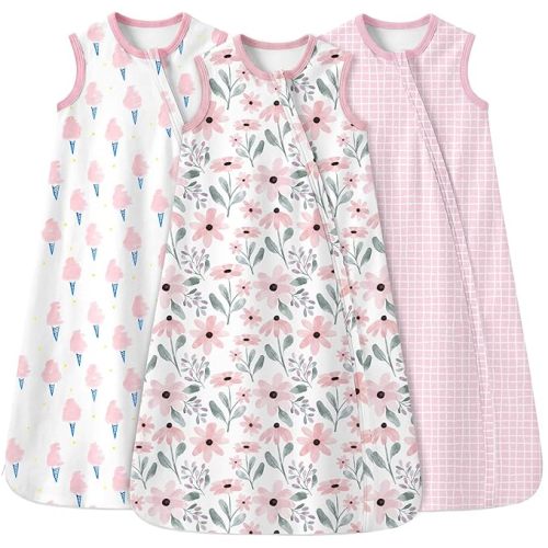 Yoofoss Baby Sleep Sack 6-12 Months 100% Organic Cotton Wearable Blanket for Babies 2-Way Zipper TOG 0.5 Infant Sleeping Sack 3 Pack, Soft Breathable