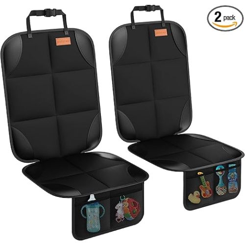 SMART ELF Car Seat Protector, 2Pack Seat Protector Protect Child Seats with Thickest Padding and Non-Slip Backing Mesh Pockets for Baby and Pet,Sedan SUV Truck (Black)