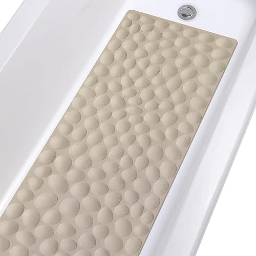 OTHWAY Bathtub Mat Non Slip, Rubber Bath Mat for Kids for Baby, 16x40 inch Large Bath Mats for Bathroom Tub with Strong Suction Cups (Brown)