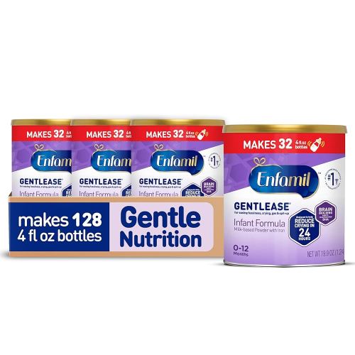 Enfamil Gentlease Baby Formula, Clinically Proven to Reduce Fussiness, Crying, Gas & Spit-up in 24 hours, Brain-Building Omega-3 DHA & Choline, Infant Formula Powder, Baby Milk, 19.9 Oz Can, 4 Count