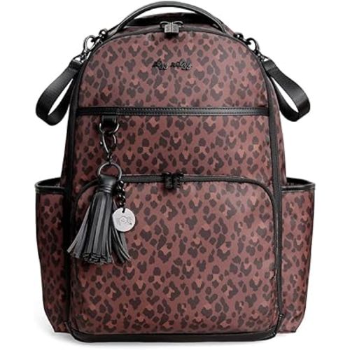 Itzy Ritzy Diaper Bag Backpack – Large Capacity Boss Plus Baby Backpack Diaper Bag Featuring 19 Pockets, Changing Pad, Stroller Clips, and Comfortable Straps – Leopard (Woven)