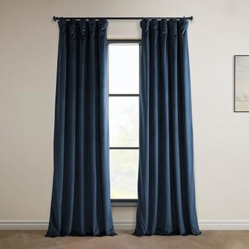 HPD Half Price Drapes Heritage Plush Velvet Curtains 84 Inches Long Room Darkening Curtains for Bedroom & Living Room 50W x 84L, (1 Panel), Eternal Blue