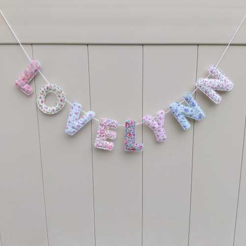 Name Banner, Custom Fabric Letter bunting, pink name room decor banner, fabric Name banner D110, photo prop