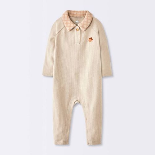 Baby Boys' Collared Acorn Waffle Romper - Cloud Island™ Beige 0-3M