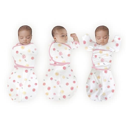 Amazing Baby Omni Swaddle Sack for Newborn - Transitional With Wrap & Arms Up Sleeves & Mitten Cuffs - Easy Transition Sleep Sack, Watercolor Little Roses, Small, 0-3 Months