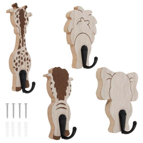 4 Pcs Wood Decorative Wall Hook Creative Kids Wall Hook Practical Cute Towel Hanger for Home Bathroom Bedroom Living Room