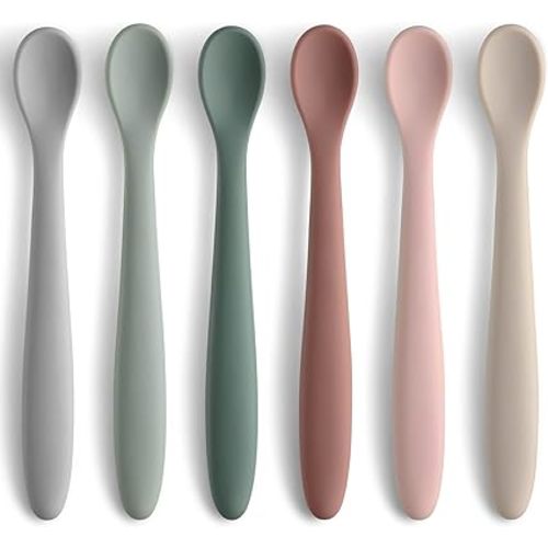 6-Piece Silicone Baby Feeding Spoons, First Stage Infant Spoons, Soft-Tip Easy on Gums I Baby Training Spoon | Infant Utensils Feeding Supplies, Dishwasher & Boil-proof