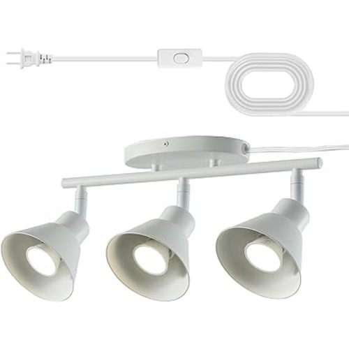 3 Light Plug in Track Lighting Kit,Modern Plug in Ceiling Light Fixture,14.7ft Cord,On/Off Switch,3 Way Ceiling Spot Lighting,Flexibly Rotatable Light Head,Bulbs Not Included