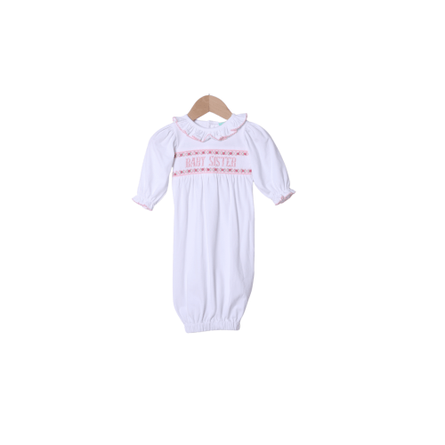 Smocked Baby Sister White Layette Gown