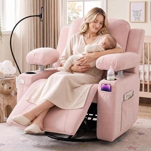 Power Swivel Recliner Chair w/ Motorized Adjustable Armrests, Nursery