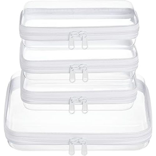 4 pcs Clear Zipper Pouches,Hard Shell Zipper Case, Toiletry Bag for Travel, CLear Diaper Bag, Toiletry Pouch, Travel Organizer, Cosmetic Bag,Toy Storage Bins (M+3S)